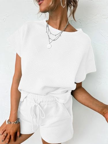 Image of UNCLECAT Womens 2 Piece Lounge Sets Short Sleeve Tops and Shorts Travel Outfits Pajama Set with Pockets