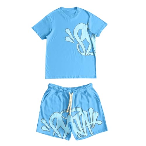 Synaworld Chandal Synaworld Corto Camiseta Unisex con Letra Estampada gráfica, Conjunto de 2 Piezas Top y Pantalones Cortos de Manga Corta para Hombres y Mujeres Synaworld Chandal