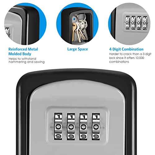Amir Security Lock Boxes, [2 Pack] 4 Digit Combination Key Storage Lock Box For House Keys, 3.66'' Wall Mounted Key Safe Box, 5 Keys Capacity Lock Box For Indoor Outdoor,Silver #TOP4