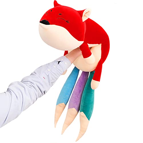 N-A Lifelike Red Fox Plush Nine-Tailed Fox Soft Hugging Pillow, 10.24 x 22.05Inch White Nine Tails Fox Stuffed Animals Kyuubi Kitsune Gifts