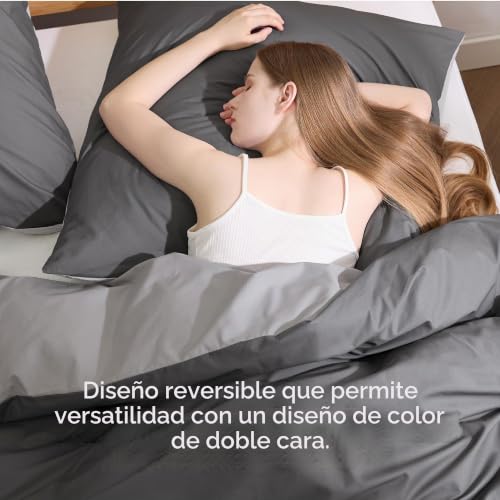 Miniatura 2 de Bedsure - Ropa De Cama De 200 X 200 Cm, Color Antracita Y Gris, Juego De Ropa De Cama De Algodón, Reversible, 3 Piezas, Con 2 Fundas De Almohada De 80 X 80 Cm, Oeko-Tex, Funda Nórdica Bicolor Con