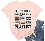 Retro 80s Tshirt for Women Cassette Tape Music Old School Playlist Shirt Vintage Graphic Tees Casual Loose Tops (M, Light Pink)