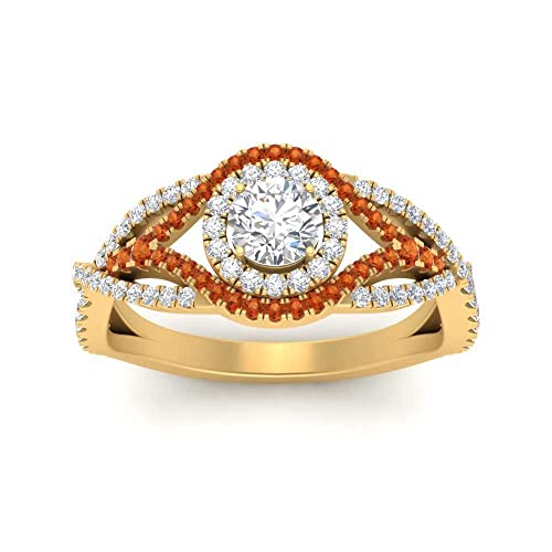 Image of Choose Your Gemstone Round Twisted Pave Double Halo Diamond CZ Ring Yellow Gold Plated Round Shape Double Halo Engagement Ring for Women, and Ladies US Size 4 to 12