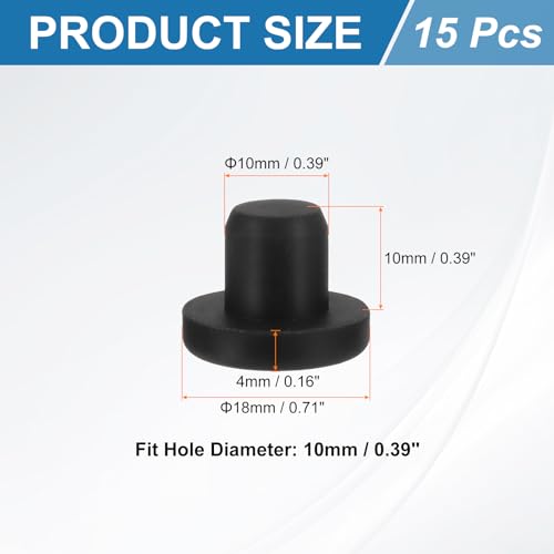 Image of uxcell 15Pcs Silicone Hole Plug, Waterproof Solid T-Shaped Rubber Stoppers Bottle Seal Tube Pipe Plug End Cap for 10mm /0.39 inch Hole for Bathtub Bottle, 0.39 inch Plug Height, Black