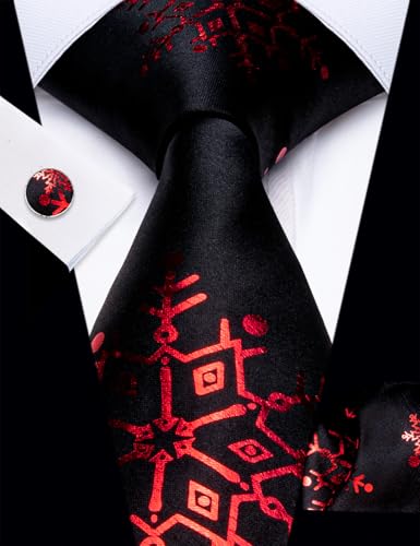 Image of YourTies Christmas Ties for Men Silk Red Xmas Snowflake Necktie Pocket Square CufflinksParty Holiday Festival New Year