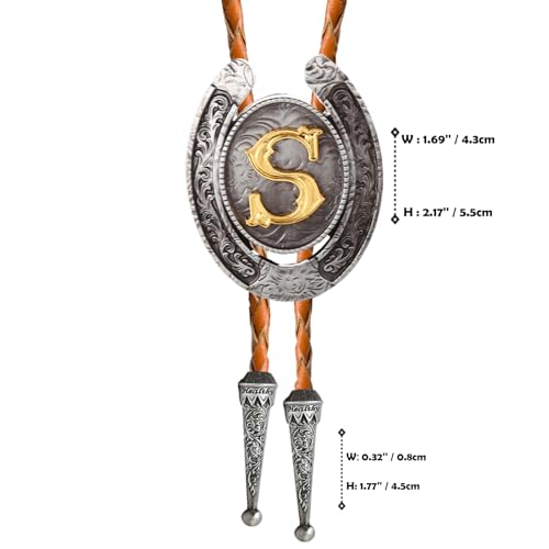 Image of Vintage Western Cowboy Monogram Initial Letter Bolo Tie for Men | Premium brown braided leather, adjustable sliding clasp, anti-tarnish alloy pendant, versatile A-Z western bolo tie