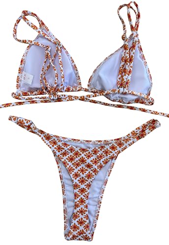 Image of Women's Sexy Thong Bottom Two Piece Bikini Double Shoulder Straps Cute Swimsuit Triangle Bathing Suit