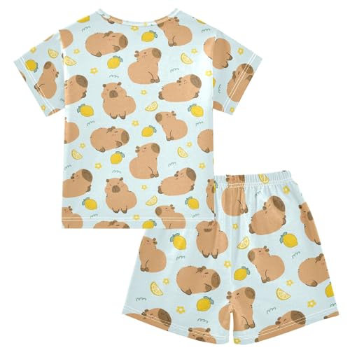 Cute Capybara and Lemon Summer Cute Pajama Sets, Short Sets for Daily Wears and Sleep Wears2
