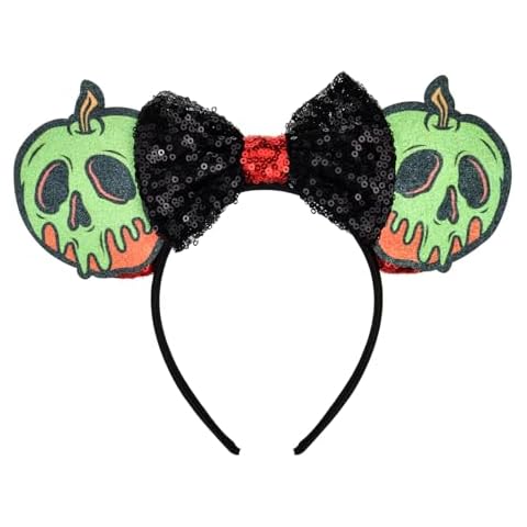 A Miaow Halloween Mouse Ears Headband Pumpkin Ghost Skull Poison Apple Hair Hoop Sparkly Bow Headpiece Costume for Women (Poison Apple) Cover