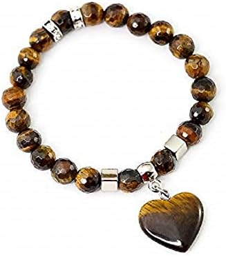 Pulseira feminina de pedra natural olho de tigre coração bijuterias