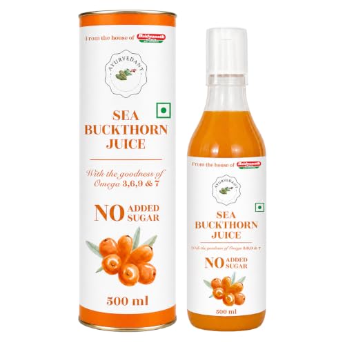 Image of Baidyanath Ayurvedant Himalayan Sea Buckthorn Juice, Cold-Pressed, 500 ml | Natural Source of Vitamin C, Omega 3, 6, 7 & 9, Antioxidants | Supports Immunity, Skin Health & Gut Health