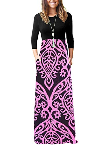 OURS Women's Casual 3/4 Sleeve Floral Print Dresses Ethnic Style Party Long Maxi