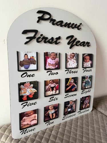 Image of HBH Baby Milestone Display Board with Name Details Memory Decor | Customized Photo Frame