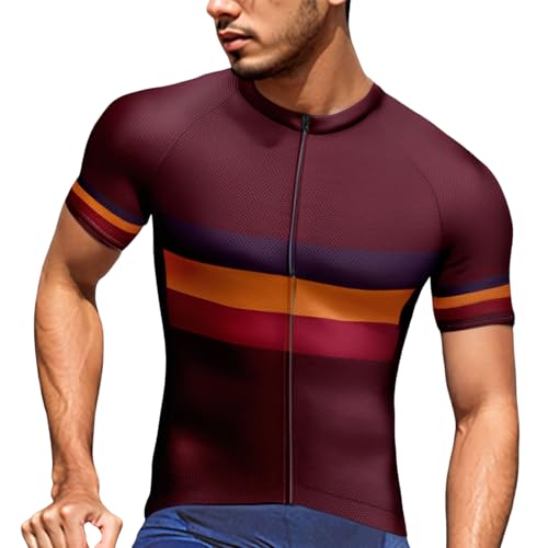Maillot de ciclismo para hombre de manga corta, camiseta de ciclismo elástica, transpirable, de secado rápido, camiseta de ciclismo de montaña, camiseta divertida con estampado de arco iris, Vino, M
