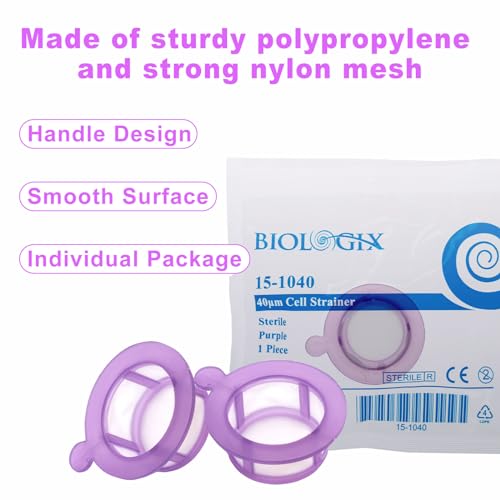 Image of 100PCS 40m Cell Strainer Nylon Mesh Cell Screen Filter Handle, Sterile, Polypropylene Frame, 40m Pore Size, Individually Wrapped
