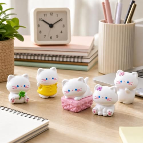 Image of White Cat Decor 5Pcs Miniature Toys Figurines