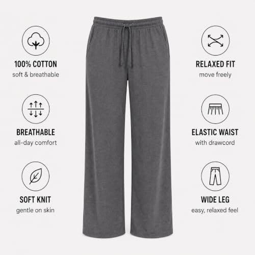 Image of Essential Elements Womens 3 Pack PJ Pants 100% Cotton Jersey Lounge Pajama | Soft Lightweight Breathable Knit With an Elastic Waist, Comfy for Sleep, Lounging and Relaxed Everyday Wear