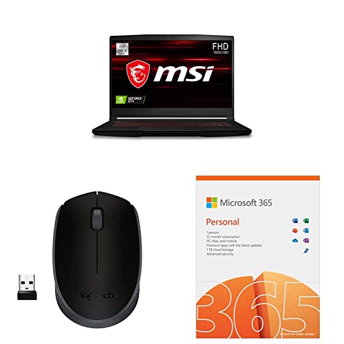 Image of MSI Gaming GF63 Thin, Intel 10th Gen. i5-10500H, 40CM FHD 60Hz Gaming Laptop (8GB /256GB NVMe SSD + 1TB HDD /Win 10 Home /Nvidia GTX1650 MaxQ 4GB GDDR6 / Black /1.86Kg), 10SC-611IN + Mouse + M365 12 months