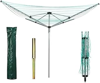 PaMeer Rotary Washing Line 50m , Heavy Duty Rotary Washing Lines Outdoor, Whirlygig Washing Line, Umbrella Rotary Dryer, Silver & Grey Foldable Washing Line With Ground Spikes & Cover