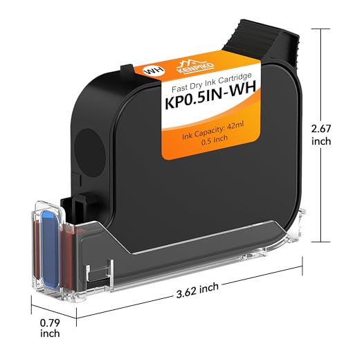 Image of 42ml Fast Dry Ink Cartridge KP0.5IN-WH for Handheld Inkjet Printer KP-MINI,KP-N01,KP007, 0.5inch /12.7mm SolvenHandheld Inkjet Printer KP-N01t Quick-Drying Ink Cartridge Replacement - White