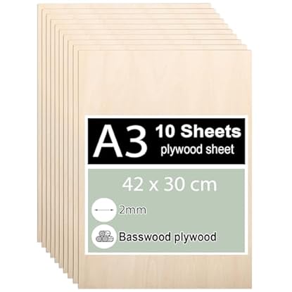 Foto di 10 pezzi Compensato 2mm, Legno Compensato di Tiglio A3 42 x 30 cm, Fogli di Compensato, Fogli di Legno Sottili per Modellare, Pannelli Taglio Laser, Pirografia