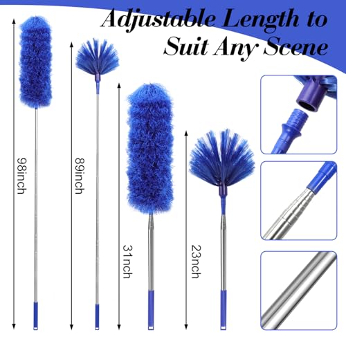 Image of Cobweb Duster with Extension Pole, Spider Web Brush and Washable Ceiling Duster Kit, 15-100 Inch Long High Rigidity Handle Aluminum Telescoping Pole for Ceiling Fan, Furniture, Ceiling Corner (Blue)