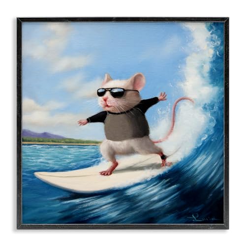 'Cool Surfer Mouse Blue Ocean Waves'| Framed Giclee Art