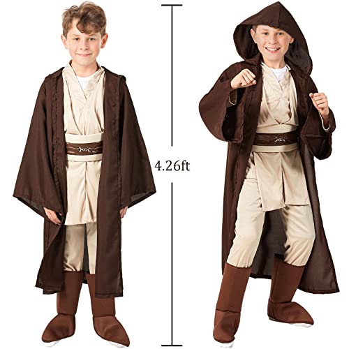 Generic 5Pcs Jedi Costume Kids Knight Skywalker Lightsaber Tunic Outfit Hooded Robe Pants Belt Halloween Costume Boys thumb #2