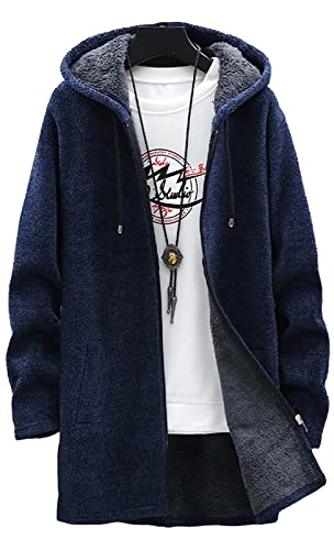 [unifiss] コート 裏起毛 フード ロング パーカー メンズ アウター あたたかい 防寒 秋 冬 こーと フーデッド もこもこ 付き 男の ボア シングル ゆったり ナイトガウン 暖かい カーディガン 通勤 長袖 前あき 登山 山 山登り ロングジャケット 羽織 あったか フルジップ フーディ ねいびー こんいろ 紺色 裏ボアコート 着心地 紺 ネイビー 4A-U25-NVM（Amazon）