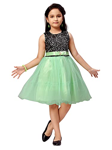 Image of MUHURATAM Girl's Net Fit and Flare Knee-Length Dress