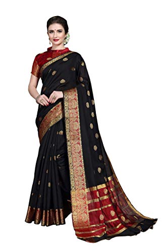 Image of SORU FASHION Women's Banarasi Pure Silk Saree With Unstitched Blouse Piece