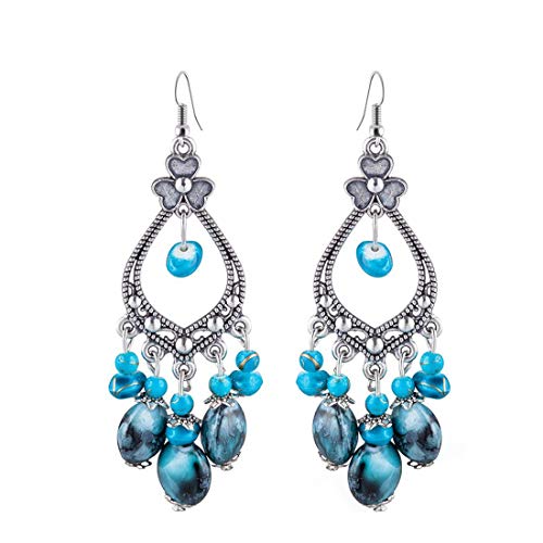 Boucles D'oreilles Pendantes Perles Turquoises Et Strass Argentés - Bala Boosté - Neuf Avec étiquettes