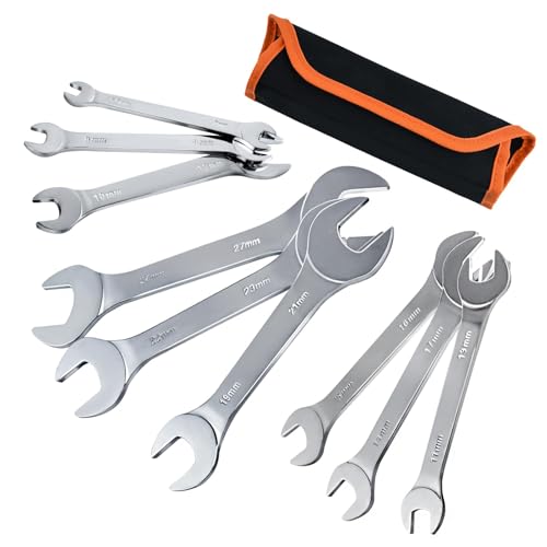 LEONTOOL 9-Piece Super-Thin Open End Wrench Set Metric Including 5.5, 7, 8, 9, 10, 11, 12, 13, 14, 15, 16, 17, 19, 21, 22, 23