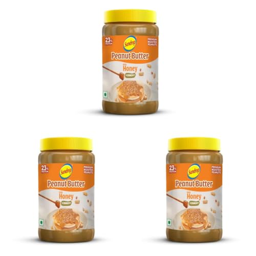 Image of Sundrop Peanut Butter with Honey | Crunchy | 900 grams | With 23% Protein | 7.1% Dietary Fibre | Premium Roasted Peanuts | No Preservatives | Great Value per Gram of Protein (Pack of 3)