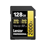 Lexar Professional 2000x Carte SD 128Go, Carte mémoire SDXC UHS-II sans Lecteur, Jusqu'à 300 Mo/s en Lecture, pour DSLR, caméras vidéo en qualité cinéma (LSD2000128G-BNNAG)