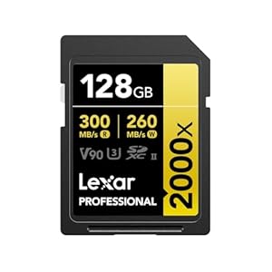 Lexar Professional 2000x SD Karte 128GB, SDXC UHS-II Speicherkarte ohne Lesegerät, Bis Zu 300MB/s Lesen, Class 10, U3, V90 SD Speicherkarte für DSLR, Videokameras in Kinoqualität (LSD2000128G-BNNAG)