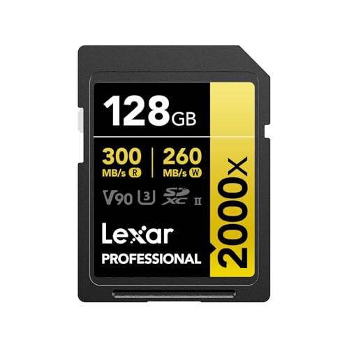 Lexar Professional 2000x SD Karte 128GB, SDXC UHS-II Speicherkarte ohne Lesegerät, Bis Zu 300MB/s Lesen, Class 10, U3, V90 SD Speicherkarte für DSLR, Videokameras in Kinoqualität (LSD2000128G-BNNAG)