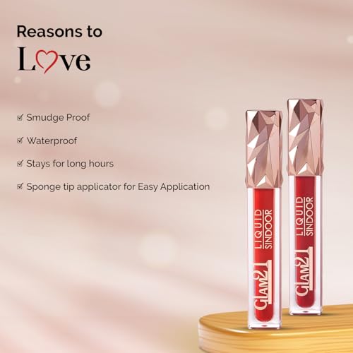 Image of Glam21 Liquid Sindoor | Quick-Drying & Smudge-Free Formula | Sweat-Resistant | Long-Lasting Wear | Smooth Sponge Tip Applicator for Precise Application | Combo Pack of 2 | Red and Maroon | 5gm each