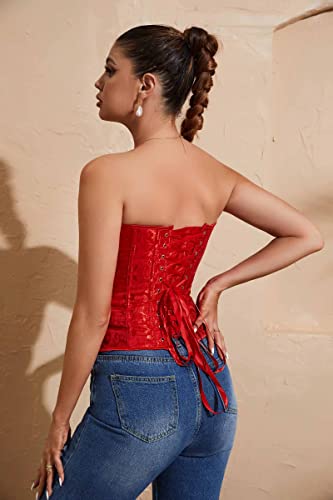 Moessa Women's Lace Up Boned Overbust Corset Tube Top Zipper Waist Cincher Bustier Bodyshaper Tops 993-Red-Xl #TOP6