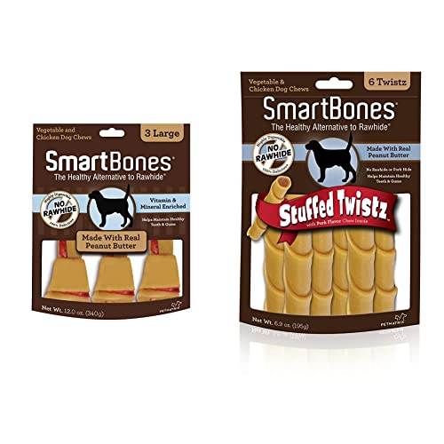 Smartbones Large Chews, Treat Your Dog To A Rawhide-Free Chew Made With Real Meat And Vegetables & Stuffed Twistz With Peanut Butter, Rawhide-Free Chews For Dogs Stuffed With Pork Flavor, 6 Twistz #TOP21