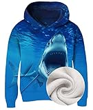 AIDEAONE Boys Girls Funny Hoodies 3D Print Shark Pullover Hoodie Warm Fleece Sweatshirt Casual Worko