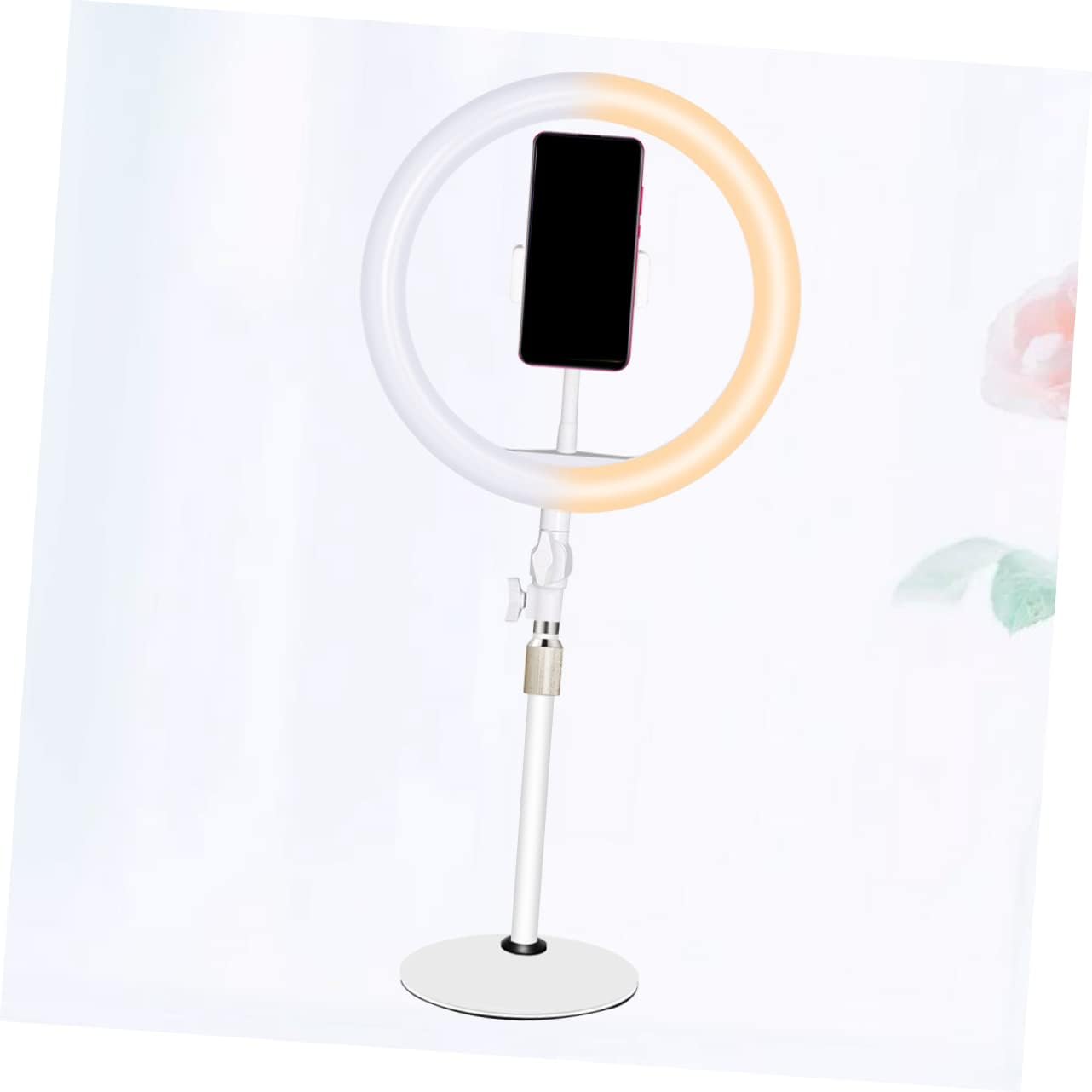 Housoutil 1pc Led Light Phone Holder Desktop Dimmable Beauty Lamp for Makeup Video Recording and Live Streaming White