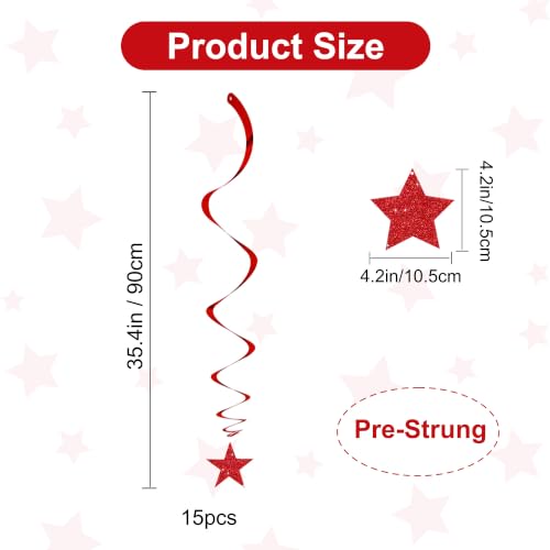 Image of BEISHID Red Glitter Stars Hanging Swirls Pre-Strung Stars Hanging Decorations for Christmas Wedding Anniversary Bachelorette Engagement Birthday Party Decorations Supplies,Pack of 15