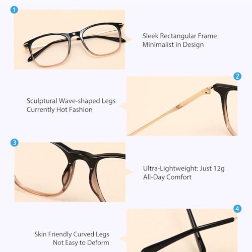 Image of Firmoo Blue Light Glasses for Women Men, Reading Glasses 0.0x-3.0x, Ultra Light Square Frame, Premium TR90 & Metal Blend