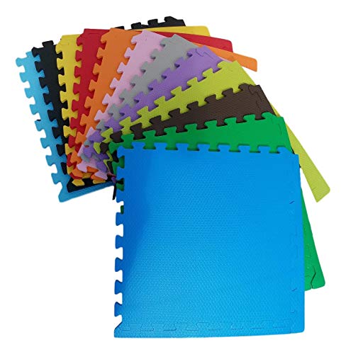 Kit 16 Tapetes Tatames Coloridos Eva 50cm X 50cm X 15mm C/Borda