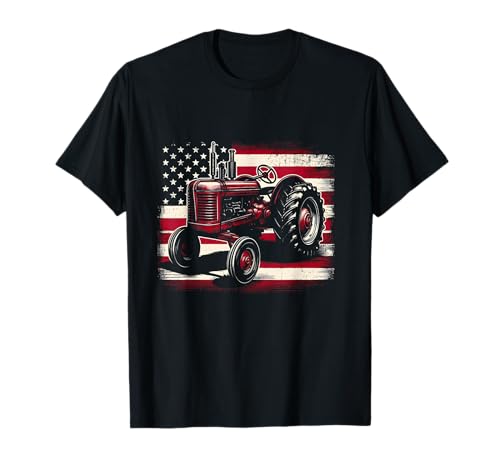 Old Farmall Cub Tracteur drapeau américain ferme patriotique agricole T-Shirt