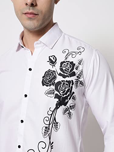 Image of Zombom Men's Regular Fit Cotton Blend Printed Spread Collar Full Sleeve Casual Shirt