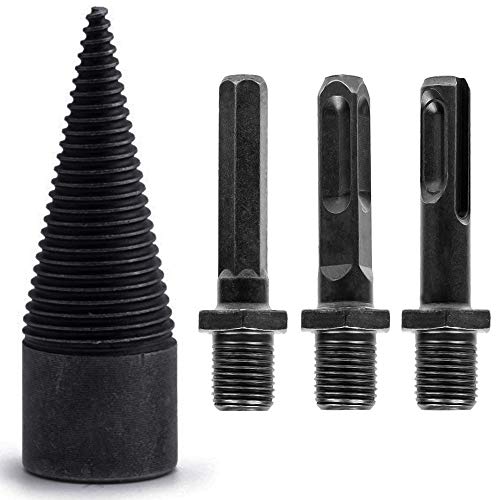 Linkhood Firewood Log Splitter Drill Bit, Removable Cones Kindling Wood Splitting logs bits Heavy Duty Electric Drills Screw Cone Driver Hex + Square + Round (42mm 1.65inch)