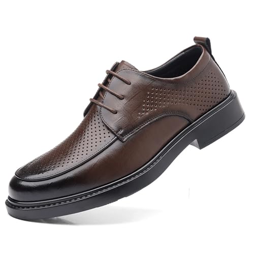 Men’s Comfort Oxfords Shoes for Men, Breathable Hollow Pointed Toe Lace-up Genuine Leather Comfort Dress Shoes for Wedding Office