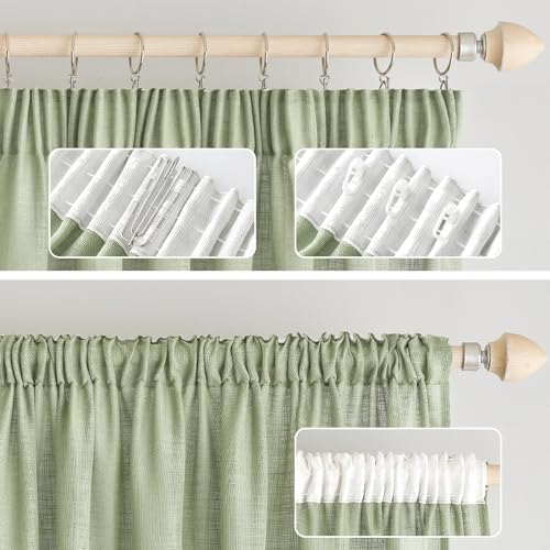 EMEMA Curtains, Linen Curtain with Ruffle Tape, Voile Curtain, Linen Look, Modern - Image 2